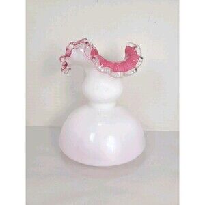Fenton Milk Glass Pink Interior Peach Crest Vase 6 3/4" Tall
